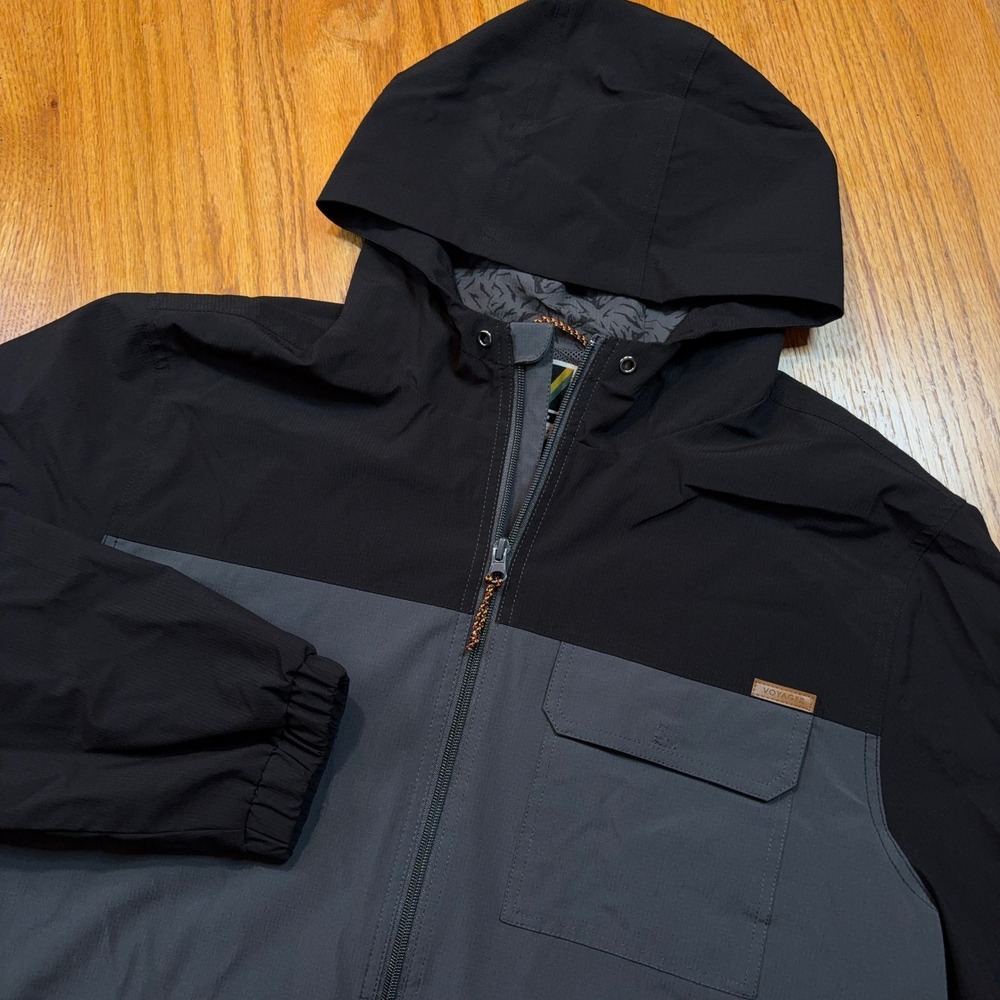 Voyager Hooded Windbreaker Jacket Mens XL Black Gray Colorblock Full Zip Mesh